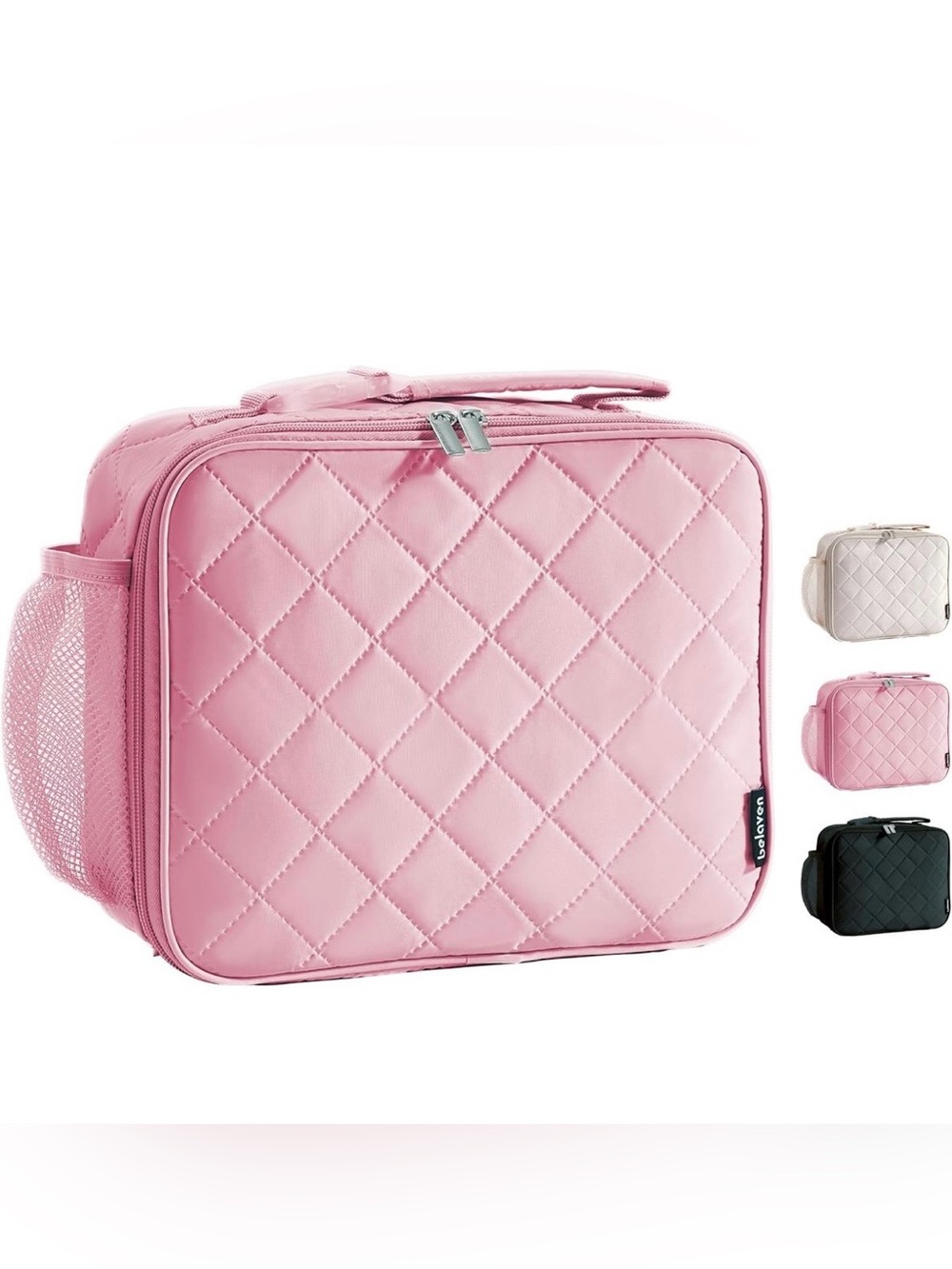 Quilted Insulated Lunch Bag in Pink with Aluminum Foil Lining 10.8x8.7x3.5 inch